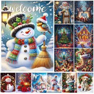 Christmas Diamond Art Kits for Adults Beginners, 5D Full Drill DIY Diamond Dot Gem Art Kit Wall Home Decor Arts Craft