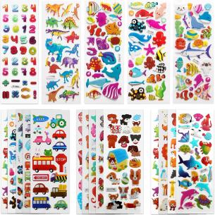 3D Puffy Stickers Variety Pack for Scrapbooking Bullet Journal Including Animal, Numbers, Fruits, Fish, Dinosaurs, Cars and More…