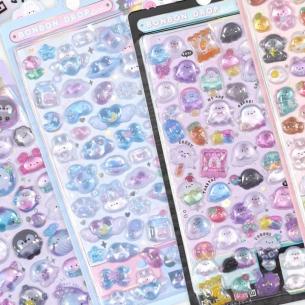 Customized logo Cute Cartoon Relief Fun Stickers 3D Crystal Sticker DIY Decorative Colored Pearl Acrylic Diamond Stickers