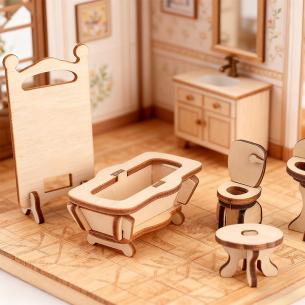 Creative Kitchen Table Doll House Mini Family Toy Children Wooden Building Block Toy Set