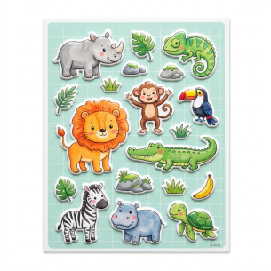 Safari Wildlife Watercolor Puffy Sticker Sheet - 18 Count