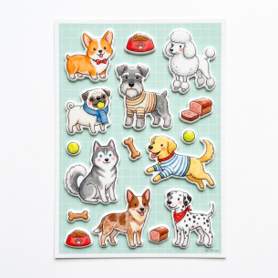 Cute Dogs & Puppies Watercolor Puffy Sticker Sheet - 18 Count
