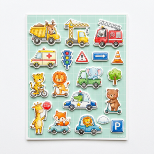 Animals Driving Vehicles Watercolor Puffy Sticker Sheet - 18 Count