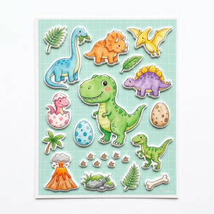 Dinosaur World Watercolor Puffy Sticker Sheet - 18 Count