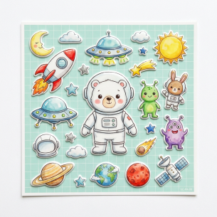 Outer Space Watercolor Puffy Sticker Sheet - 18 Count