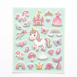 Magical Unicorns Watercolor Puffy Sticker Sheet - 18 Count
