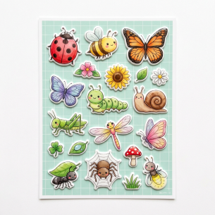 Garden Bugs Watercolor Puffy Sticker Sheet - 18 Count