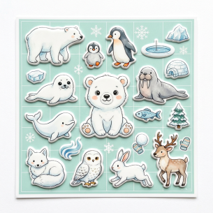 Arctic Wildlife Watercolor Puffy Sticker Sheet - 18 Count