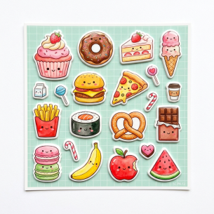 Yummy Food Watercolor Puffy Sticker Sheet - 18 Count