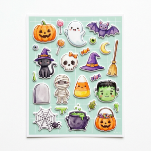 Halloween Fun Watercolor Puffy Sticker Sheet - 18 Count