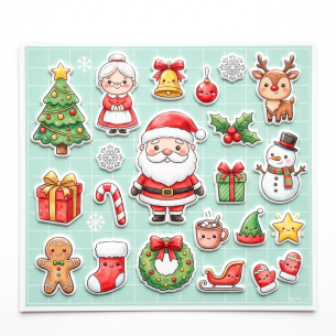 Merry Christmas Watercolor Puffy Sticker Sheet - 18 Count