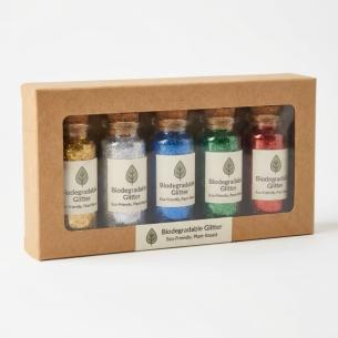 Biodegradable Eco Glitter Set, 6 Earth-Tone Colors - Marine Biodegradable Plant-Based Cellulose - 6×8g Glass Jars with Cork Lids in Plastic-Free FSC Kraft Gift Box - Wedding, Festival, Wholesale OEM -