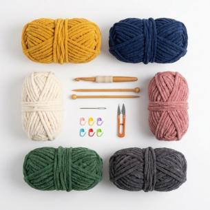 Chunky Chenille Yarn Starter Kit | 6 Colors + Hook + Needle | Wholesale OEM