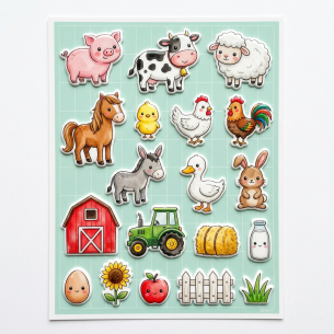 Farm Friends Watercolor Puffy Sticker Sheet - 18 Count