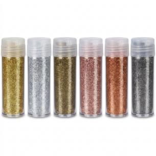 Metallic 6-Color Glitter Shaker Set — Gold Silver Copper Bronze Gunmetal Champagne for Mass Retail