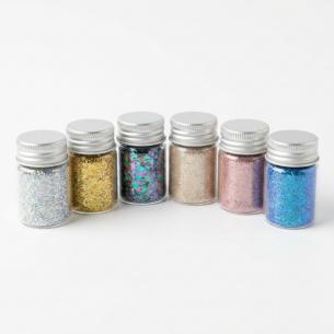Nail Art Cosmetic-Grade Glitter 6-Pot Set — FDA 21 CFR 73 Ultra-Fine for Gel, Acrylic & Nail Studios