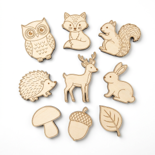 Decorate Your Own Woodland Animals Wooden Shape Pack — 9-Piece Laser-Cut Poplar Plywood Blanks for Kids Crafts