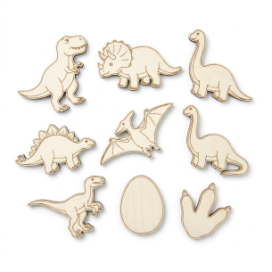 Decorate Your Own Dinosaurs Wooden Shape Pack — 9-Piece Laser-Cut Poplar Plywood Blanks for Kids Crafts