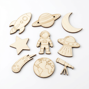 Decorate Your Own Space Wooden Shape Pack — 9-Piece Laser-Cut Poplar Plywood Blanks for Kids Crafts