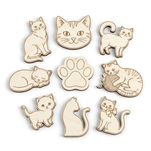 Decorate Your Own Cats Wooden Shape Pack — 9-Piece Laser-Cut Poplar Plywood Blanks for Kids & Cat Lovers