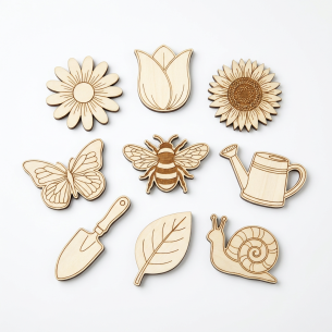 Decorate Your Own Flowers & Garden Wooden Shape Pack — 9-Piece Laser-Cut Poplar Plywood Blanks for Kids Crafts