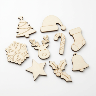 Decorate Your Own Christmas Wooden Shape Pack — 9-Piece Laser-Cut Poplar Plywood Blanks for Holiday Crafts