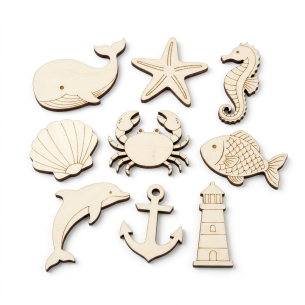 Decorate Your Own Ocean & Sea Life Wooden Shape Pack — 9-Piece Laser-Cut Poplar Plywood Blanks for Kids Crafts