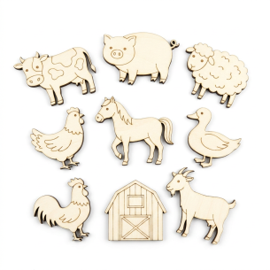 Decorate Your Own Farm Animals Wooden Shape Pack — 9-Piece Laser-Cut Poplar Plywood Blanks for Kids Crafts