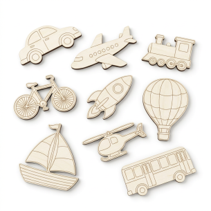 Decorate Your Own Transport & Vehicles Wooden Shape Pack — 9-Piece Laser-Cut Poplar Plywood Blanks for Kids Crafts