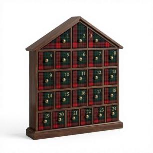 Wholesale Luxury Walnut Advent Calendar with Tartan Drawers — Custom OEM/ODM, Aged Brass Hardware, MOQ 200