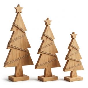 Wholesale Rustic Wooden Tabletop Christmas Tree Set of 3 with Jute Twine — Custom OEM/ODM, Natural Pine, Farmhouse Style