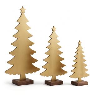Wholesale Luxury Gold Painted Wooden Tabletop Christmas Tree Set of 3 — Custom OEM/ODM, Champagne Gold Finish, Walnut Base