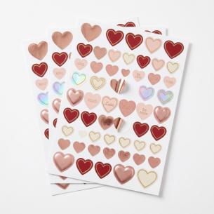 Valentine Heart Foil Stickers — Rose Gold, Holographic & Red Foil Set