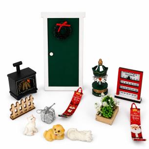 Miniature Christmas Door & Stove Set – Countdown Calendar, Carousel & Pet Figurines | Dollhouse Holiday Scene – Bulk Wholesale OEM