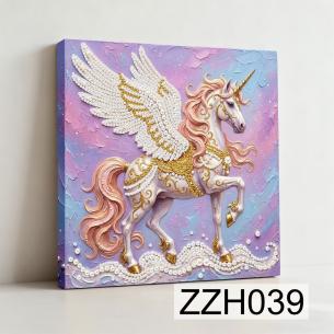 Winged Unicorn on Pastel Clouds – Framed Pearl Diamond Painting, 20×20 cm and 30×30 cm