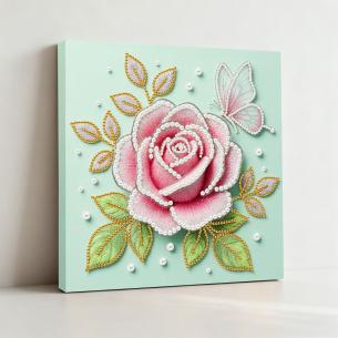 Blush Rose on Mint – Framed Pearl Diamond Painting, 20×20 cm and 30×30 cm