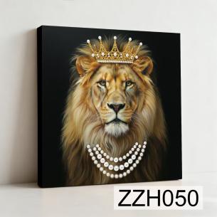 Crowned Lion with Pearl Necklace – Framed Pearl Diamond Painting, 20×20 cm and 30×30 cm