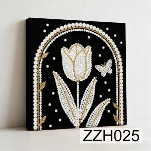 Tulip Arch on Black – Framed Pearl Diamond Painting, 20×20 cm and 30×30 cm