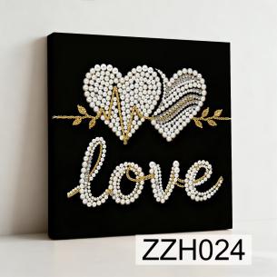 Pearl Hearts Love Script – Framed Pearl Diamond Painting, 20×20 cm and 30×30 cm