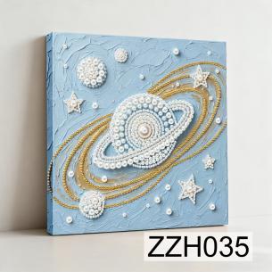 Saturn and Starlit Orbit – Framed Pearl Diamond Painting, 20×20 cm and 30×30 cm