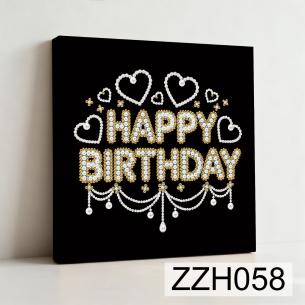 Happy Birthday Pearl Lettering – Framed Pearl Diamond Painting, 20×20 cm and 30×30 cm