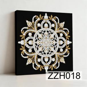 Mandala Medallion on Black – Framed Pearl Diamond Painting, 20×20 cm and 30×30 cm