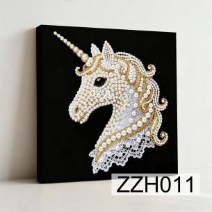 Unicorn Head on Black – Framed Pearl Diamond Painting, 20×20 cm and 30×30 cm