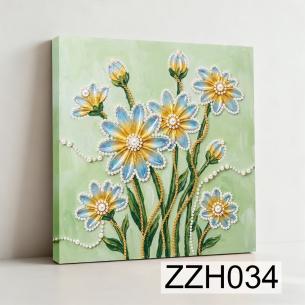 Daisy Bouquet on Mint – Framed Pearl Diamond Painting, 20×20 cm and 30×30 cm