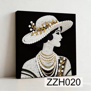 Lady in Hat Pearl Portrait – Framed Pearl Diamond Painting, 20×20 cm and 30×30 cm