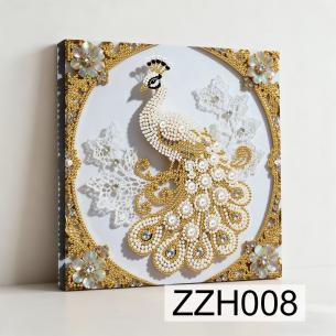 Golden Peacock Medallion – Framed Pearl Diamond Painting, 20×20 cm and 30×30 cm
