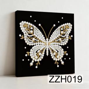 White Butterfly on Black – Framed Pearl Diamond Painting, 20×20 cm and 30×30 cm