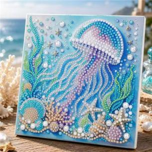 Jellyfish Lagoon – Framed Pearl Diamond Painting, 20×20 cm and 30×30 cm