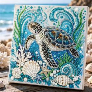 Sea Turtle Reef – Framed Pearl Diamond Painting, 20×20 cm and 30×30 cm