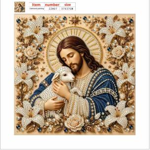Jesus with Lamb – Framed Pearl Diamond Painting, 20×20 cm and 30×30 cm